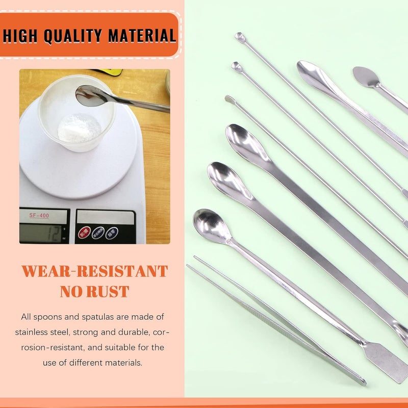 Tanstic 23Pcs Stainless Steel Lab Spatula Micro Scoop Set Including 22pcs 7cm 16cm 18cm 20cm 22cm Laboratory Tiny Mixing Spatula Scoop Measuring Spoon Long Sampling Spoon with 1Pair Gloves - Image 4